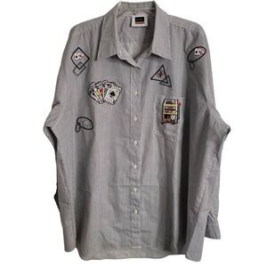 CST Sport Womens Oversized Button Up 1X Spades Bunco Casino Embroider Bejeweled